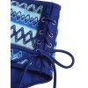 Vacation Tankini Swimsuit Zig Zag Print Lace Up Tummy Control High Waisted Briefs Beach Swimwear Set - Bleu Marine XXL | US 14