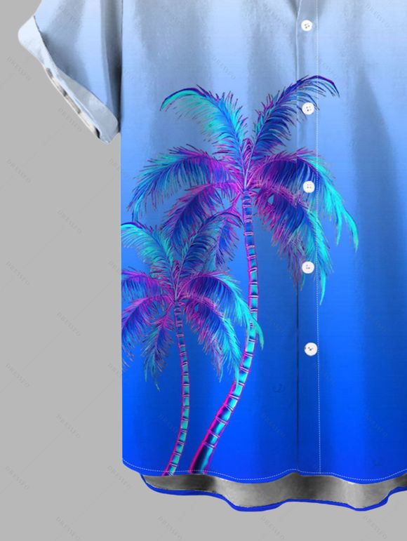 Men's Hawaiian Vacation Shirt Coconut Tree Print Ombre Button Up Shirt - Bleu 5XL