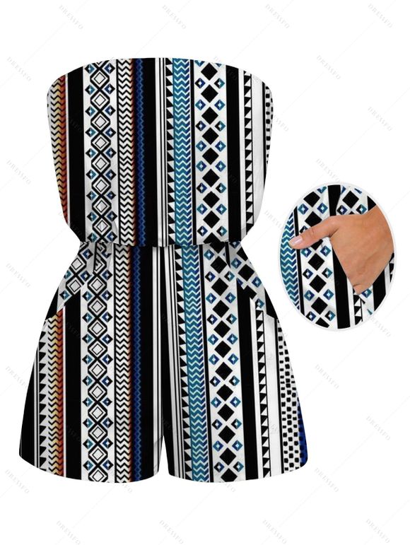 Bohemian Vacation Romper Colorblock Striped Geometric Print Pocket Off the Shoulder Romper - multicolor A XXL | US 14