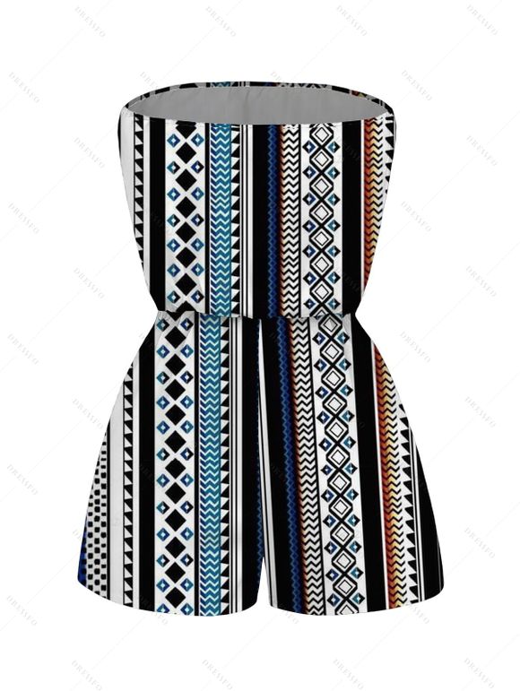 Bohemian Vacation Romper Colorblock Striped Geometric Print Pocket Off the Shoulder Romper - multicolor A XXL | US 14