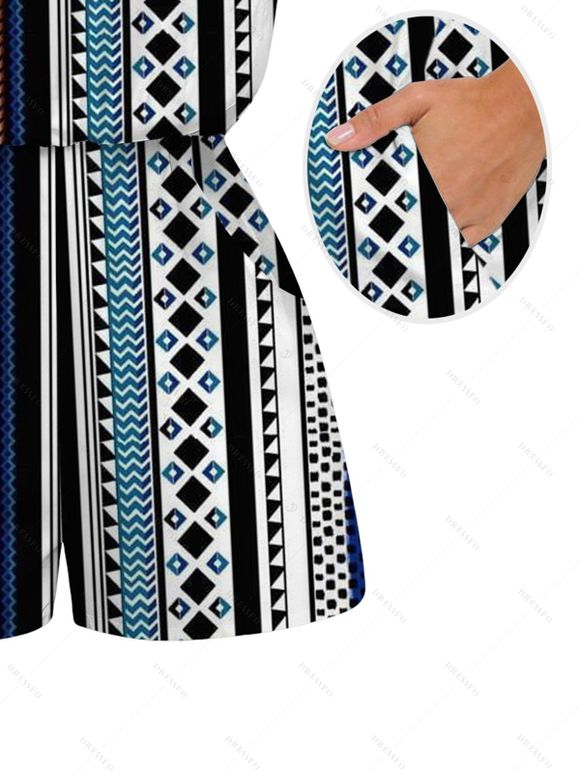 Bohemian Vacation Romper Colorblock Striped Geometric Print Pocket Off the Shoulder Romper - multicolor A XXL | US 14