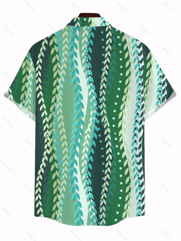 Men's Hawaiian Vacation Shirt Vertical Leaf Print Button Up Shirt - PLANT GREEN 5XL