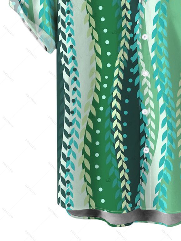 Hawaiian Vacation Couple Outfit Vertical Leaf Print Ruched Bust Mini Dress and Shirt Set - PLANT GREEN S | US 4