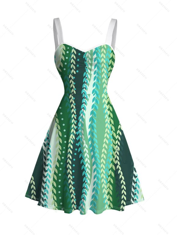 Hawaiian Vacation Couple Outfit Vertical Leaf Print Ruched Bust Mini Dress and Shirt Set - PLANT GREEN S | US 4