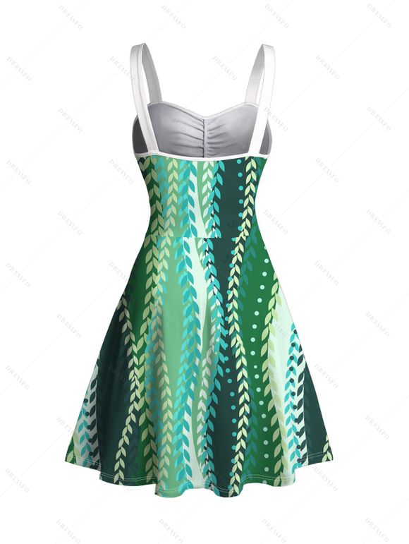 Hawaiian Vacation Couple Outfit Vertical Leaf Print Ruched Bust Mini Dress and Shirt Set - PLANT GREEN S | US 4