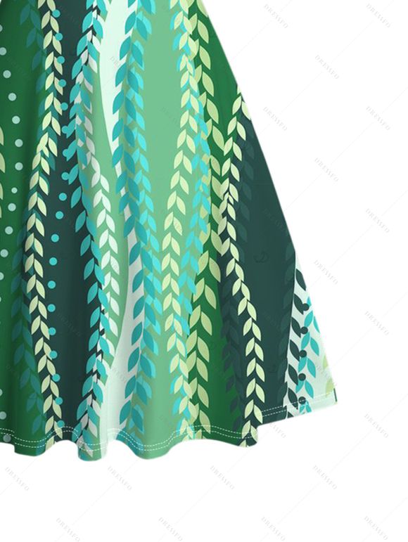 Hawaiian Vacation Couple Outfit Vertical Leaf Print Ruched Bust Mini Dress and Shirt Set - PLANT GREEN S | US 4
