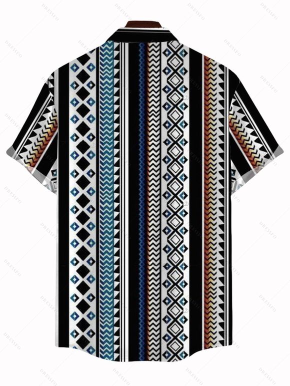 Bohemian Vacation Couple Outfit Colorblock Striped Geometric Print Pocket Off the Shoulder Romper and Shirt Set - multicolor A S | US 4