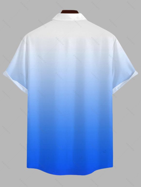 Hawaiian Vacation Couple Outfit Coconut Tree Print Ombre Lace Hollow Out Slit Dress and Shirt Set - Bleu S | US 4