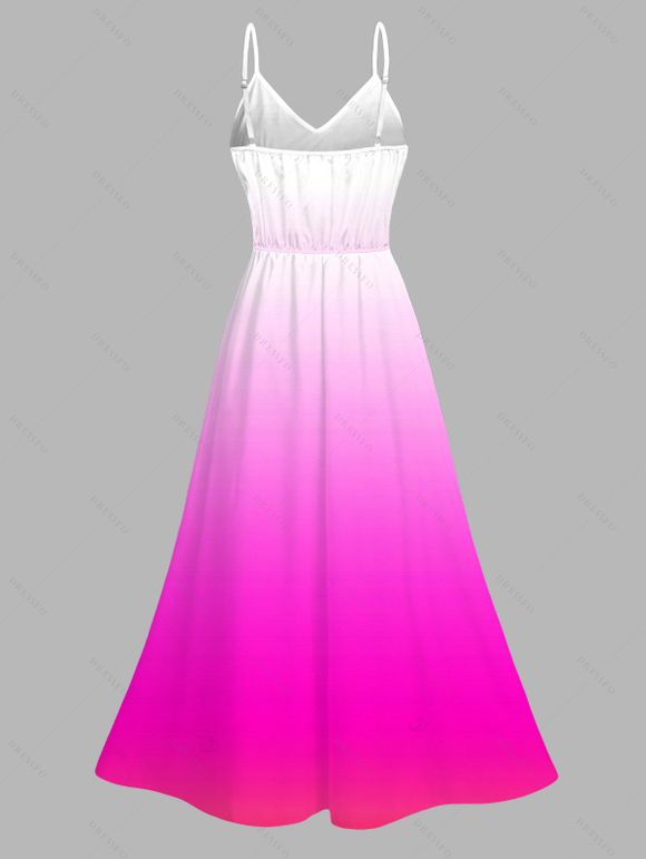 Hawaiian Vacation Couple Outfit Coconut Tree Print Ombre Lace Hollow Out Slit Dress and Shirt Set - Rose Vif S | US 4