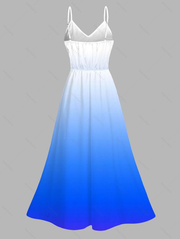 Hawaiian Vacation Couple Outfit Coconut Tree Print Ombre Lace Hollow Out Slit Dress and Shirt Set - Bleu S | US 4