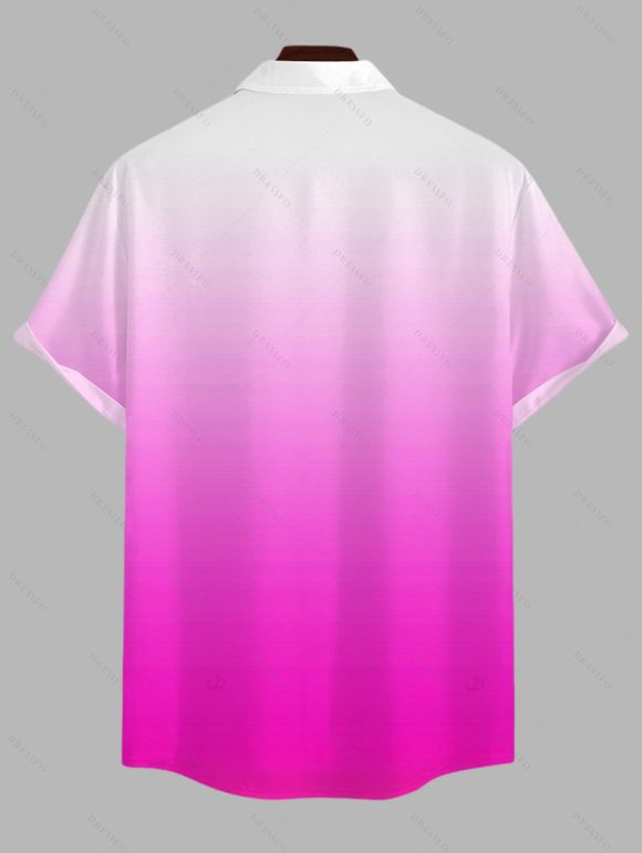 Hawaiian Vacation Couple Outfit Coconut Tree Print Ombre Lace Hollow Out Slit Dress and Shirt Set - Rose Vif S | US 4