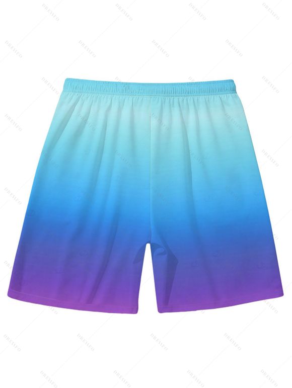 Men's Beach Shorts Ombre Drawstrings Vacation Board Shorts - Bleu Toile de Jean 5XL