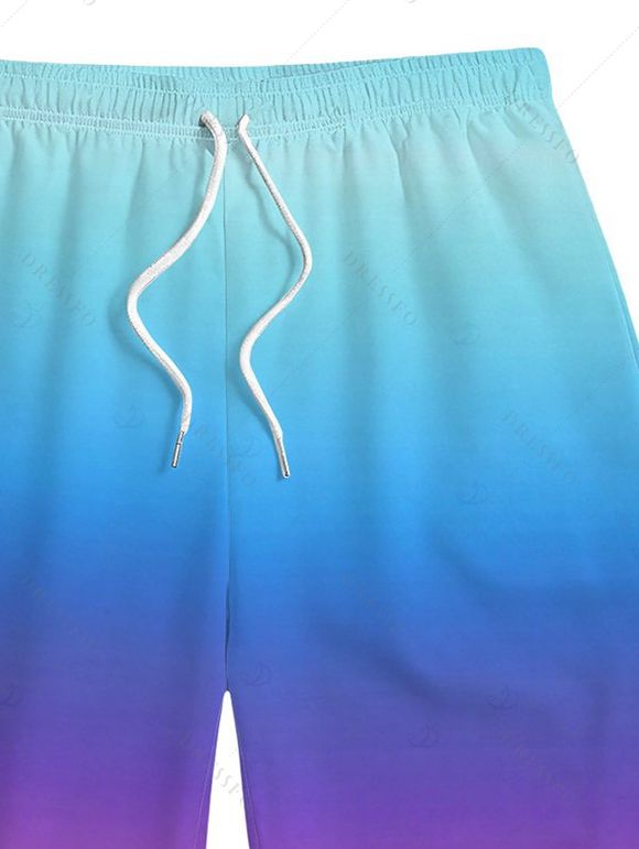 Men's Beach Shorts Ombre Drawstrings Vacation Board Shorts - Bleu Toile de Jean 5XL