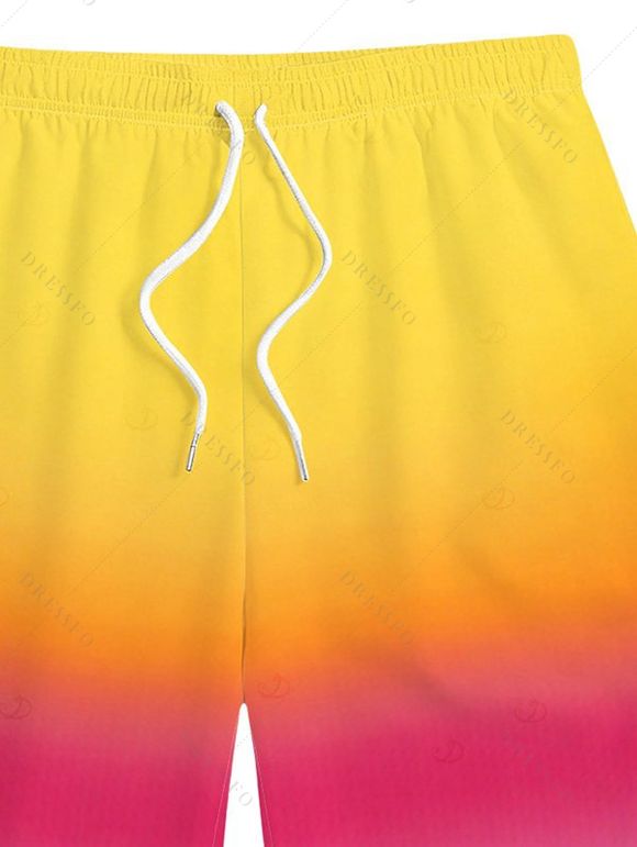 Men's Beach Shorts Ombre Drawstrings Vacation Board Shorts - Jaune XL