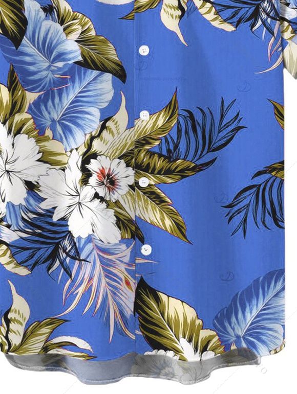 Men's Beach Vacation Shirt Tropical Floral Palm Leaf Print Button Up Shirt - Bleu 5XL