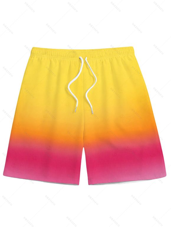 Beach Couple Outfit Ombre Bowknot Underwire Push Up Cinched Boyshorts Tankini Swimsuit and Drawstring Shorts Set - Jaune S | US 4