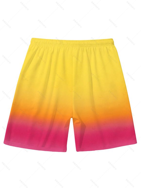 Beach Couple Outfit Ombre Bowknot Underwire Push Up Cinched Boyshorts Tankini Swimsuit and Drawstring Shorts Set - Jaune S | US 4