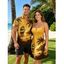 Vacation Couple Outfit for Beach Coconut Tree Print Spaghetti Strap Dress and Shirt Set - Jaune S | US 4