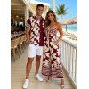 Hawaii Couple Outfit Tribal Hibiscus Floral Print Bowknot Off the Shoulder Jumpsuit and Shirt Set
