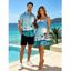 Beach Vacation Couple Outfit Coconut Tree Print Ruched Mini Dress and Shirt Set - Bleu clair S | US 4