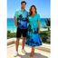 Vacation Couple Outfit Ombre Coconut Tree Pattern Belt V Neck Short Sleeve A Line Midi Dress and Button Up Shirt Beach Matching Outfit - Bleu S | US 4