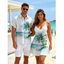 Vacation Couple Outfit Tie Dye Ocean Coconut Tree Print Spaghetti Strap Tank Dress and Button Up Shirt Beach Matching Outfit - Bleu S | US 4
