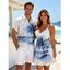 Vacation Couple Outfit Tie Dye Ocean Coconut Tree Print Spaghetti Strap Tank Dress and Button Up Shirt Beach Matching Outfit - Bleu S | US 4