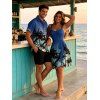 Vacation Couple Outfit Ombre Palm Tree Pattern Ruched Bust Belt Sweetheart Neck Dress and Button Up Shirt Casual Matching Outfit - Bleu S | US 4