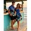 Vacation Couple Outfit Ombre Palm Tree Pattern Ruched Bust Belt Sweetheart Neck Dress and Button Up Shirt Casual Matching Outfit - Bleu S | US 4