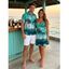 Palm Tree Beach Painting Print A Line V Neck Mini Vacation Dress And Short Sleeve Shirt Matching Outfit - Vert clair S | US 4