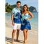Tie Dye Coconut Tree Print V Neck Hawaii Vacation Mini Dress And Short Sleeve Shirt Matching Outfit - Bleu clair S | US 4