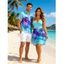 Ombre Palm Tree Print Hawaii Vacation Spaghetti Strap V Neck Mini Dress And Short Sleeve Shirt Matching Outfit - Vert clair S | US 4