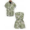 Hawaiian Couple Outfit Sun Moon Tropical Floral Leaf Botanical Print Pocket Off the Shoulder Romper and Shirt Set - Olive Verte S | US 4