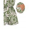 Hawaiian Couple Outfit Sun Moon Tropical Floral Leaf Botanical Print Pocket Off the Shoulder Romper and Shirt Set - Olive Verte S | US 4