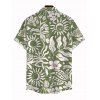 Hawaiian Couple Outfit Sun Moon Tropical Floral Leaf Botanical Print Pocket Off the Shoulder Romper and Shirt Set - Olive Verte S | US 4