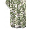 Hawaiian Couple Outfit Sun Moon Tropical Floral Leaf Botanical Print Pocket Off the Shoulder Romper and Shirt Set - Olive Verte S | US 4