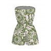 Hawaiian Romper Sun Moon Tropical Floral Leaf Botanical Print Pocket Off the Shoulder Romper - Olive Verte L | US 8-10