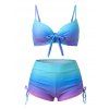 Beach Couple Outfit Ombre Bowknot Underwire Push Up Cinched Boyshorts Tankini Swimsuit and Drawstring Shorts Set - Bleu Ciel S | US 4