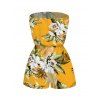 Beach Vacation Couple Outfit Tropical Floral Palm Leaf Print Pocket Off the Shoulder Romper and Shirt Set - Jaune S | US 4