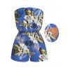 Beach Vacation Couple Outfit Tropical Floral Palm Leaf Print Pocket Off the Shoulder Romper and Shirt Set - Bleu S | US 4