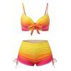 Beach Tankini Swimsuit Ombre Bowknot Underwire Push Up Cinched Boyshorts Vacation Swimwear Set - Jaune XL | US 12
