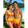 Beach Couple Outfit Ombre Bowknot Underwire Push Up Cinched Boyshorts Tankini Swimsuit and Drawstring Shorts Set - Jaune S | US 4
