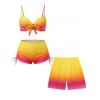 Beach Couple Outfit Ombre Bowknot Underwire Push Up Cinched Boyshorts Tankini Swimsuit and Drawstring Shorts Set - Jaune S | US 4