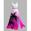 Hawaiian Vacation Dress Coconut Tree Print Ombre Lace Hollow Out Slit Dress - Rose Vif XL | US 12