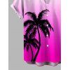 Hawaiian Vacation Couple Outfit Coconut Tree Print Ombre Lace Hollow Out Slit Dress and Shirt Set - HOT PINK S | US 4