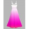 Hawaiian Vacation Couple Outfit Coconut Tree Print Ombre Lace Hollow Out Slit Dress and Shirt Set - HOT PINK S | US 4