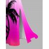 Hawaiian Vacation Couple Outfit Coconut Tree Print Ombre Lace Hollow Out Slit Dress and Shirt Set - HOT PINK S | US 4