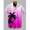 Hawaiian Vacation Couple Outfit Coconut Tree Print Ombre Lace Hollow Out Slit Dress and Shirt Set - HOT PINK S | US 4