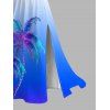 Hawaiian Vacation Couple Outfit Coconut Tree Print Ombre Lace Hollow Out Slit Dress and Shirt Set - Bleu S | US 4