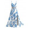 Hawaiian Couple Outfit Lily Floral Shell Print Lace Hollow Out Slit Dress and Shirt Vacation Set - WHITE S | US 4